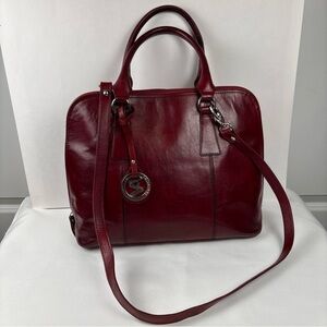 Vintage Valentina All Leather Burgundy Dome Satchel Bag Made In Italy